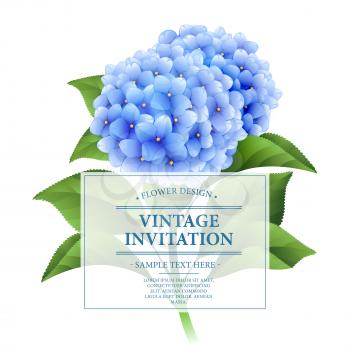 Invitation card. Blue hydrangea flowers. Vintage floral card.  Vector illustration EPS10
