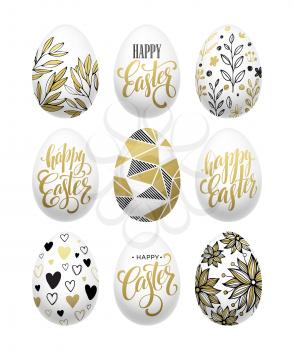 Happy easter.  Calligraphic lettering egg golden effect. Vector illustration EPS10