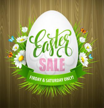 Easter sale background with eggs and spring flower. Vector illustration EPS10