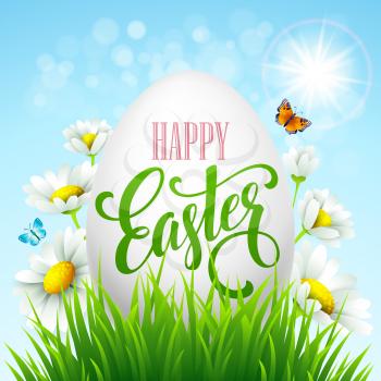 Easter greeting lettering. Eggs and flowers. Vector illustration EPS10