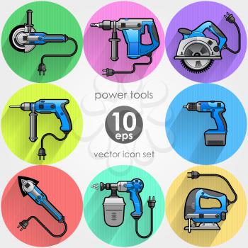 Power tool set. Vector illustration. Builder equipment