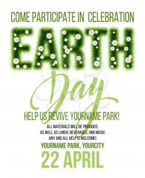 Earth Day poster. Vector illustration with the Earth day grass lettering EPS10