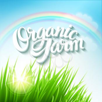 Organic Farm Logo with grass and rainbow  EPS 10