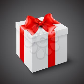 Gift box with red ribbon and bow. Vector illustration