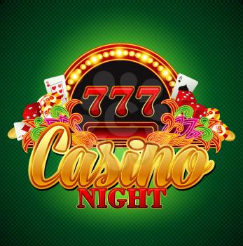 Casino background with cards, chips, craps. Vector illustration