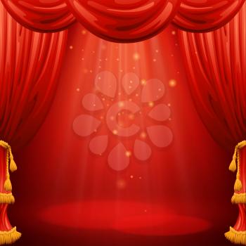 Red curtains. Theater scene. Vector illustration EPS10