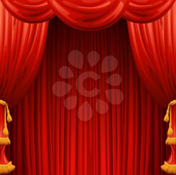 Red curtains. Theater scene. Vector illustration EPS10