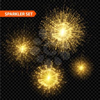 Set of transparent Christmas sparkler. Vector illustration EPS 10