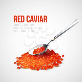 Red caviar in a spoon over blue background. Vector illustration EPS 10