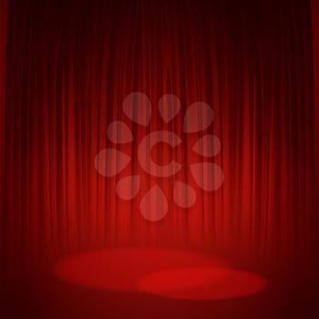 Theater stage with red curtain. Vector illustration EPS 10
