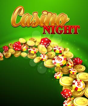 Casino night. Vector Illustration with roulette, coins EPS 10