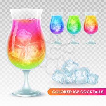 Set of glass of exotic cocktail on a transparent background. Vector illustration EPS10