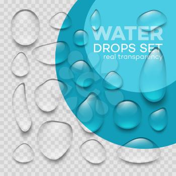 Realistic  transparent water drops set . Vector illustration EPS10