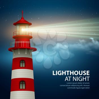 Realistic lighthouse  in the night sky background. Vector illustration EPS10
