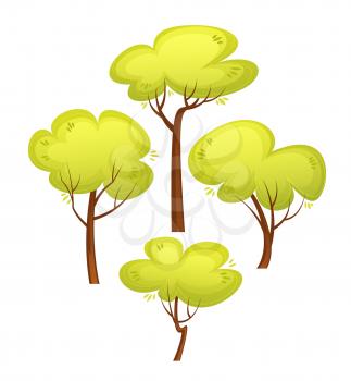Set of Different Trees Cartoon Style. Summer green tree. Vector cartoon illustration EPS10