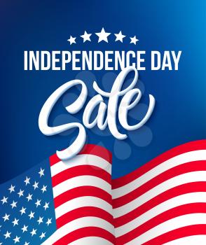 America independence day sale template flag backgrounds, Calligraphic handwriting typography for printing booklets, brochures, posters, leaflets and flyers. Vector illustration EPS10