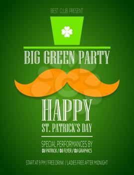 St. Patricks Day poster with a mustache and hat EPS10