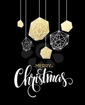Christmas Greeting Card with handdrawn lettering. Golden, black and white colors. Trend design element for xmas decorations and posters. Vector illustration EPS10