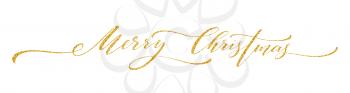 Gold glitter Merry Christmas lettering design. Greeting card with golden glittering decoration. Vector illustration EPS10