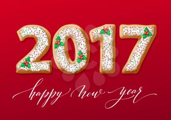 New Year 2017 in shape of gingerbread number as cookies. Vector illustration EPS10