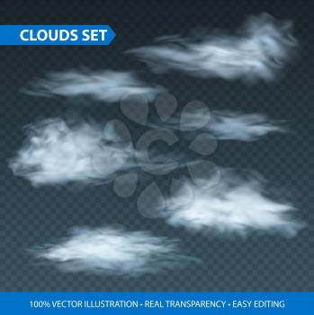 Transparent clouds realistic set on transparence background. Vector illustration EPS10