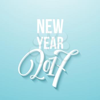 Decorative Greeting Card with handdrawn lettering Handwritten white phrase Happy New Year 2017 on blue background. Vector illustration EPS10