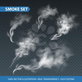 Delicate white cigarette smoke waves on transparent background. Vector illustration EPS10