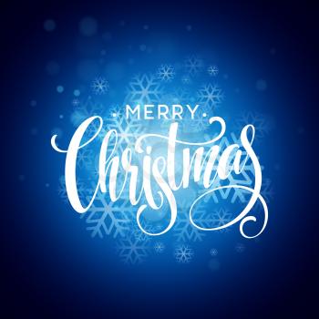 Merry christmas handwritten text on background with snowflakes. Vector illustration EPS10