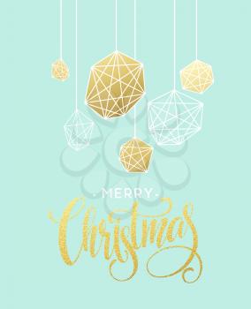 Christmas Greeting Card with handdrawn lettering. Golden, black and white colors. Trend design element for xmas decorations and posters. Vector illustration EPS10