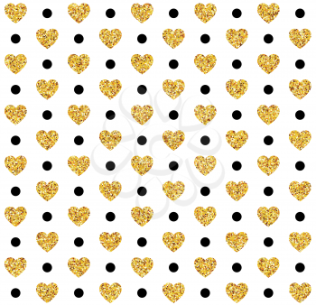 Vector Valentines day seamless pattern background with hearts of gold and black. Vector illustration EPS10