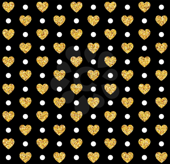 Vector Valentines day seamless pattern background with hearts of gold and black. Vector illustration EPS10