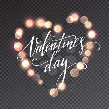 Valentines Day Glowing lights heart on transparence background. Vector illustration EPS10