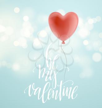 Valentines day greeting card with red heart shape balloon. Vector illustration EPS10