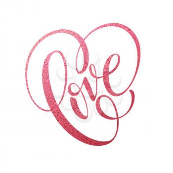 Happy Valentines Day hand lettering, with golden glitter . Vector illustration EPS10