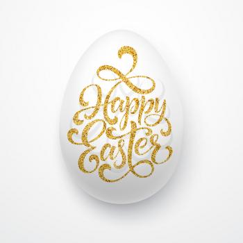 Easter egg with holiday greeting Golden lettering. Vector illustration EPS10