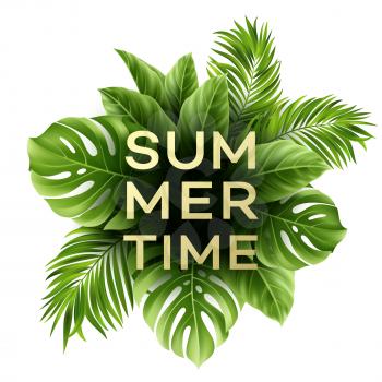 Summer poster with tropical palm leaf . Vector illustration EPS10