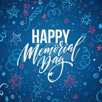 Happy Memorial Day card. National american holiday. Festive poster or banner with hand lettering. Vector illustration EPS10