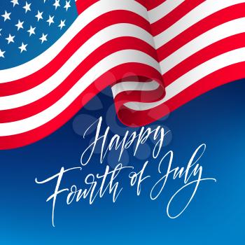 Fourth of July celebration banner, greeting card design. Happy independence day of United States of America hand lettering. USA freedom background. Vector illustration EPS10