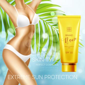 Sun protection cosmetic products design template. Vector illustration EPS10