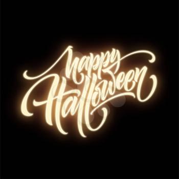 Glow in the dark background Happy halloween lettering. Vector illustration EPS10
