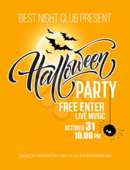 Halloween party poster with flying bats and yellow moon EPS10