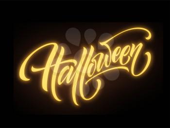 Glow in the dark background Happy halloween lettering. Vector illustration EPS10
