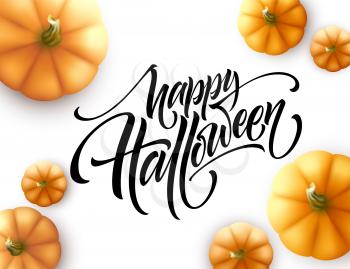 Halloween lettering with pumpkin isolated on white background. Vector illustration EPS10