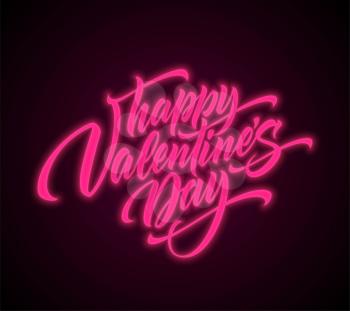 Valentines Day neon script lettering. Vector illustration EPS10