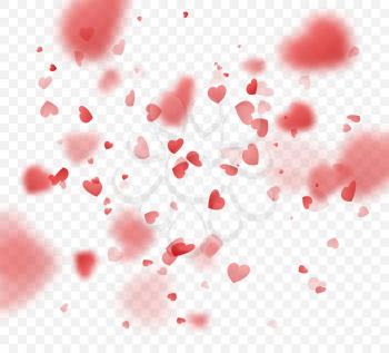 Heart confetti falling on transparent background. Valentines day card template. Vector illustration EPS10
