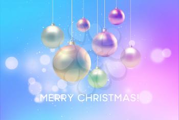 Christmas blurred pink and blue background with bauble. Vector illustration EPS10