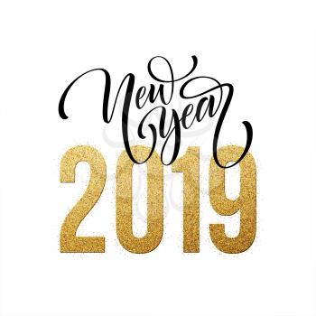 2019 Happy New Year. Beautiful Handwritten modern brush lettering, calligraphy. Vector illustration EPS10