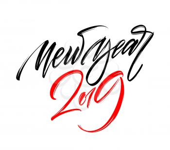 Happy New Year 2019 Hand writting Lettering Design. Vector illustration EPS10