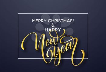 2019 New Year golden hand written lettering with on a black background. Vector illustration EPS10
