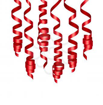 Party decorations red streamers or curling party ribbons. Vector illustration EPS140
